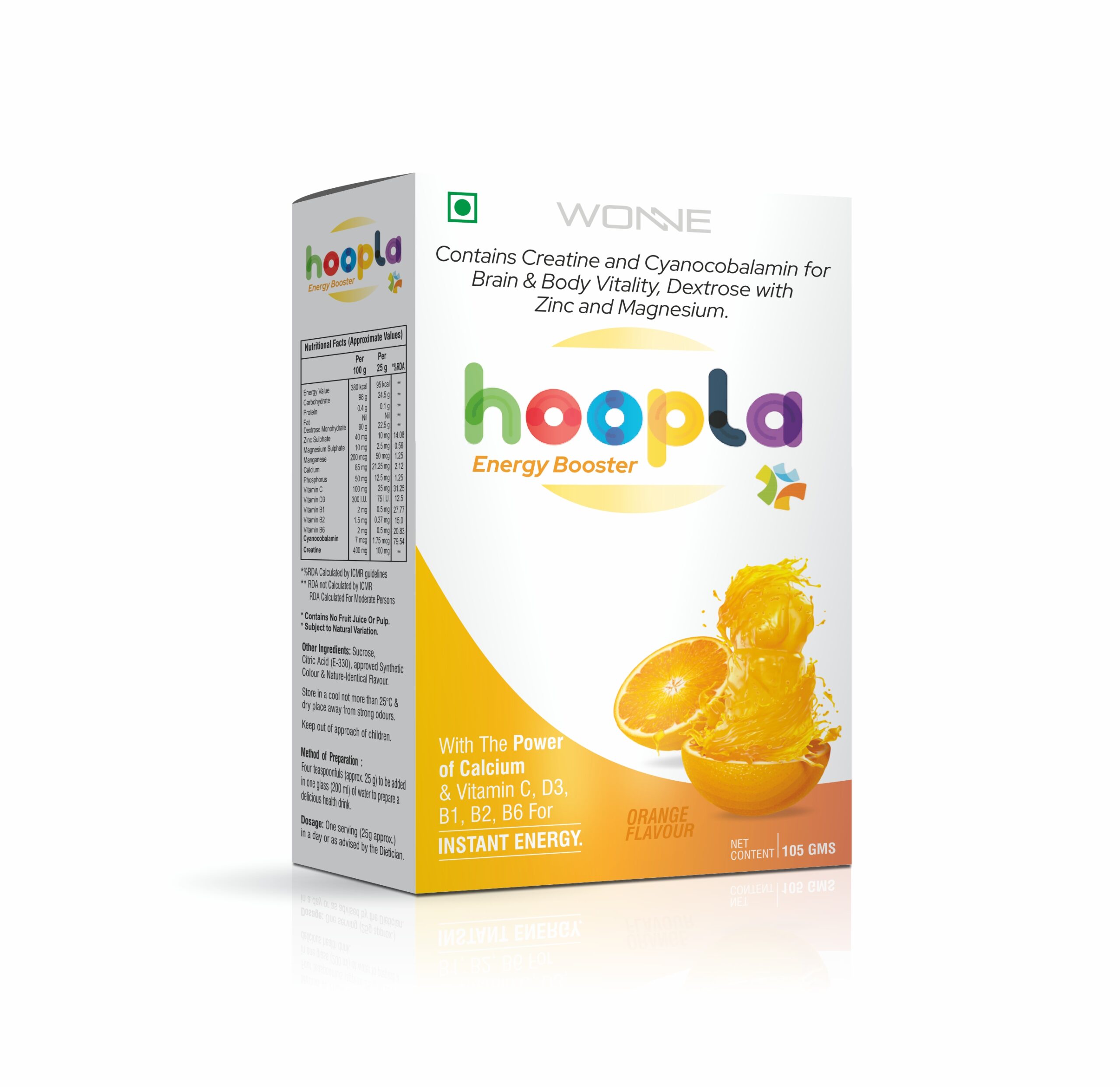 Hoopla Energy Booster with Creatine, Cyanocobalamin, Dextrose, Zinc and Magnesium