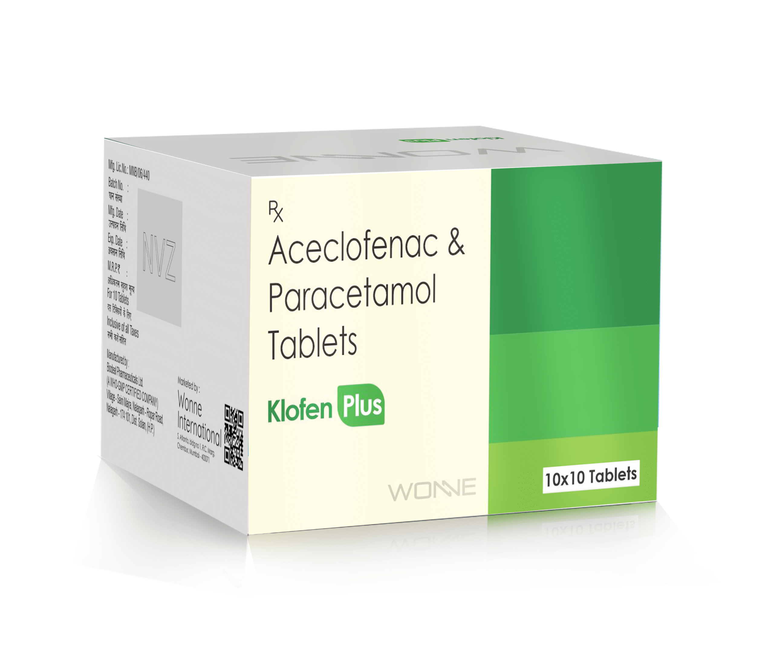 Aceclofenac 100mg & Paracetamol 325mg Tablets - Wonne International