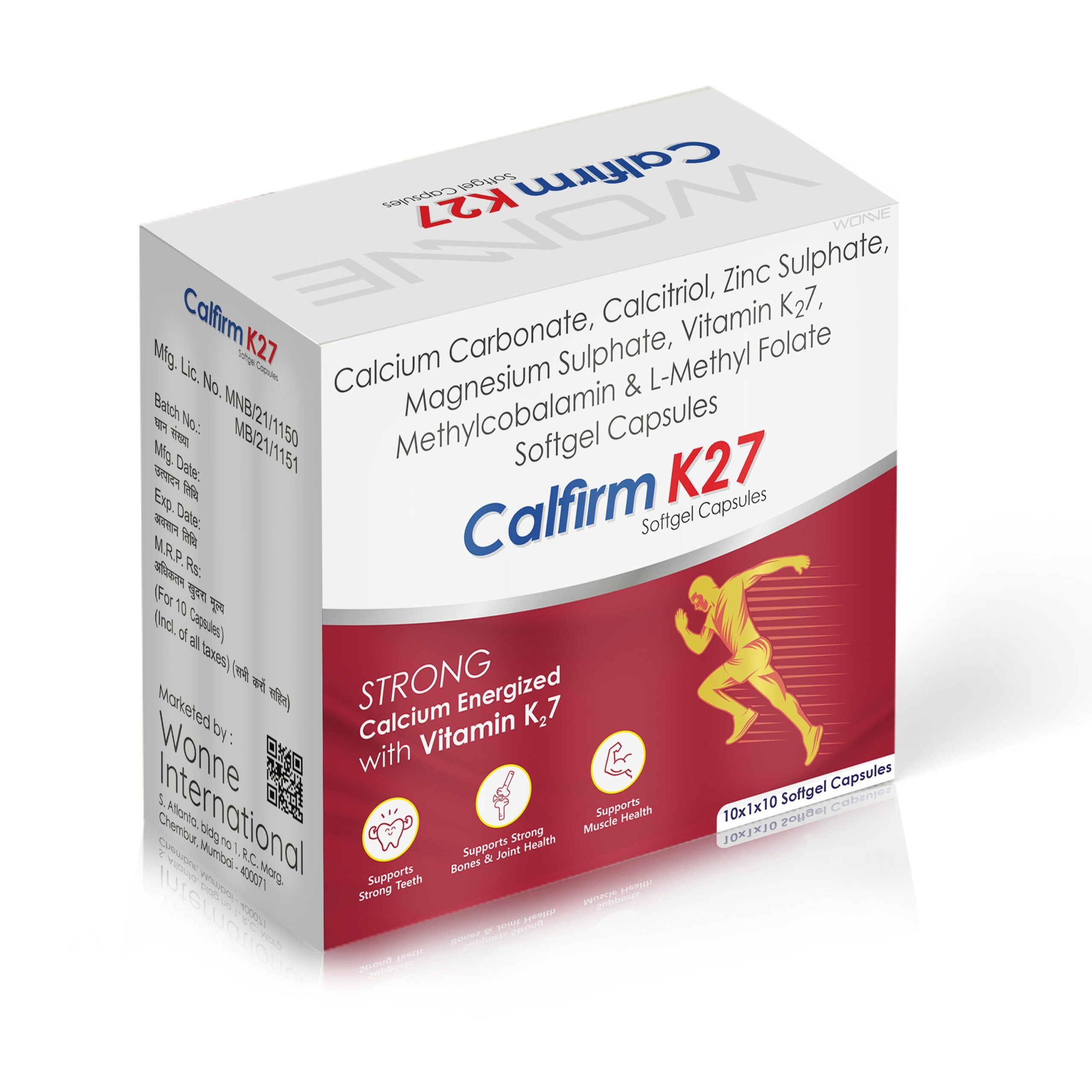Calcium Carbonate Calcitriol, Zinc sulphate, Magnesium sulphate, Vitamin K2-7, Methylcobalamin & L-Methyl Folate softgel capsules