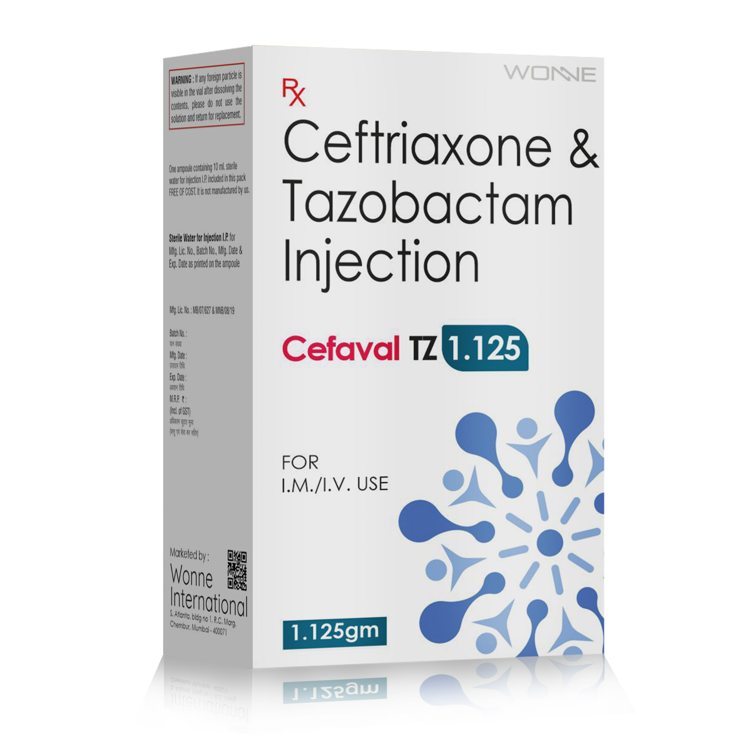 Ceftriaxone & Tazobactam Injection 1.125 Gm - Cefazid TZ 1.125 Injection - Wonne International