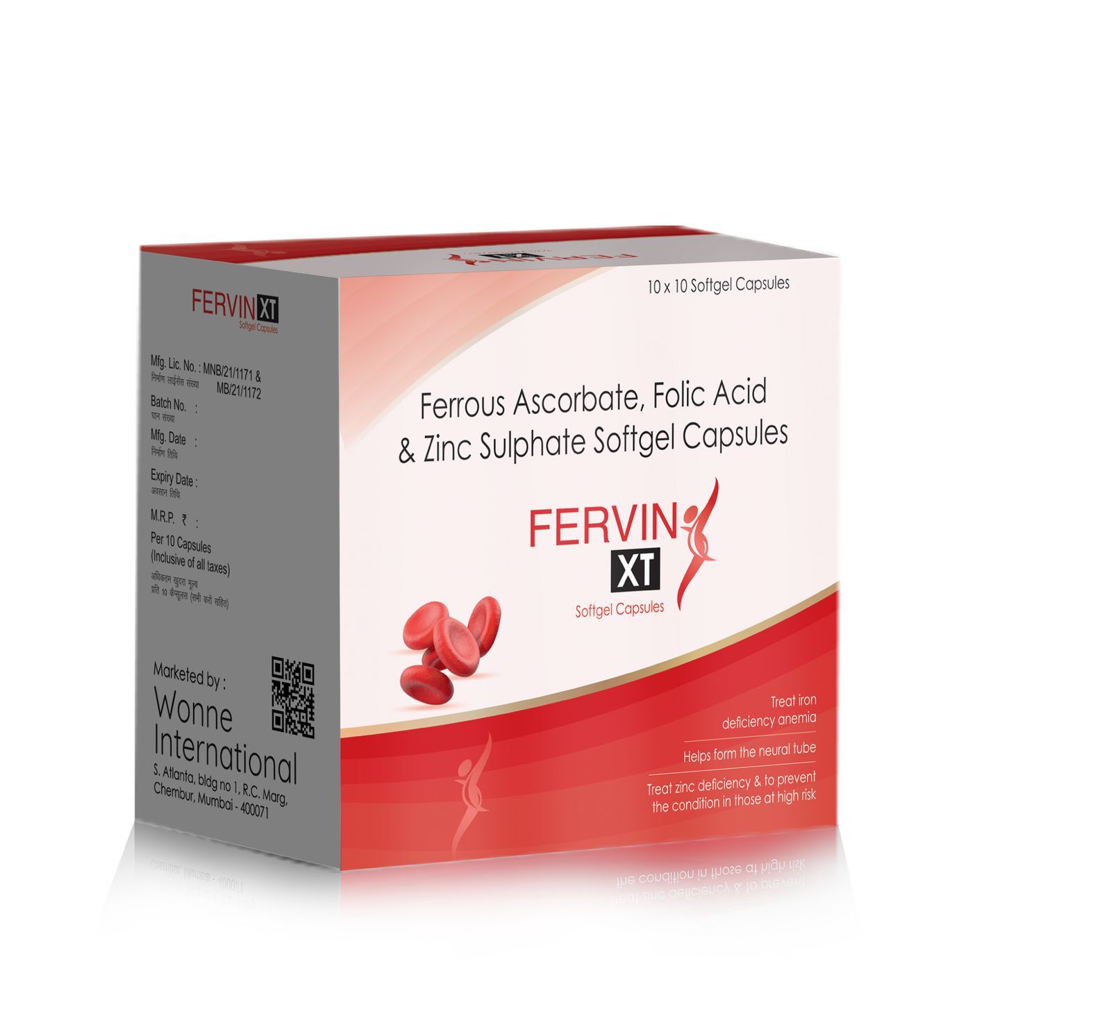 Ferrous Ascorbate Folic Acid & Zinc Sulphate Softgel Capsules - Fervin XT SoftGel Capsules - Wonne International