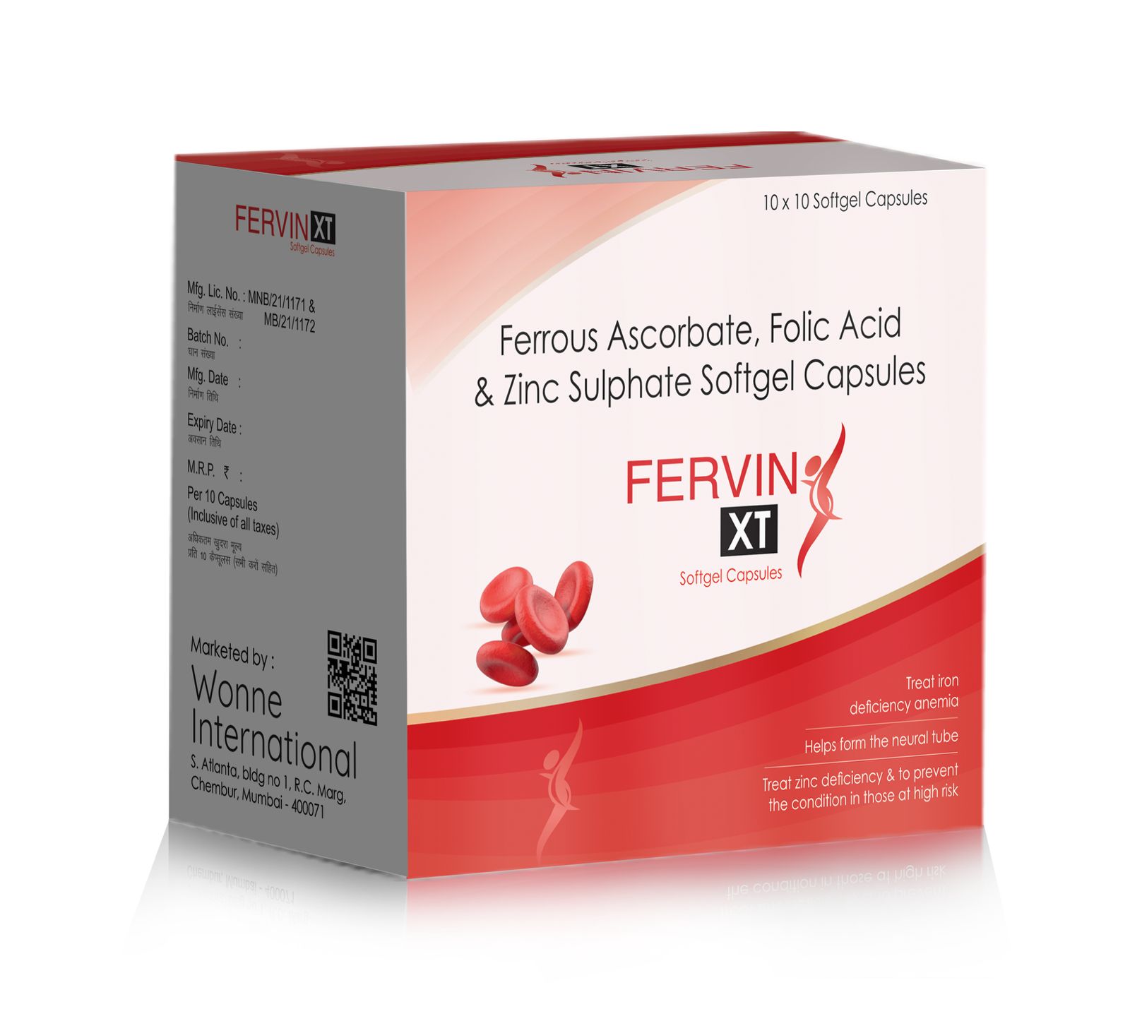 Ferrous Ascorbate Folic Acid & Zinc Sulphate Softgel Capsules - Fervin XT SoftGel Capsules - Wonne International