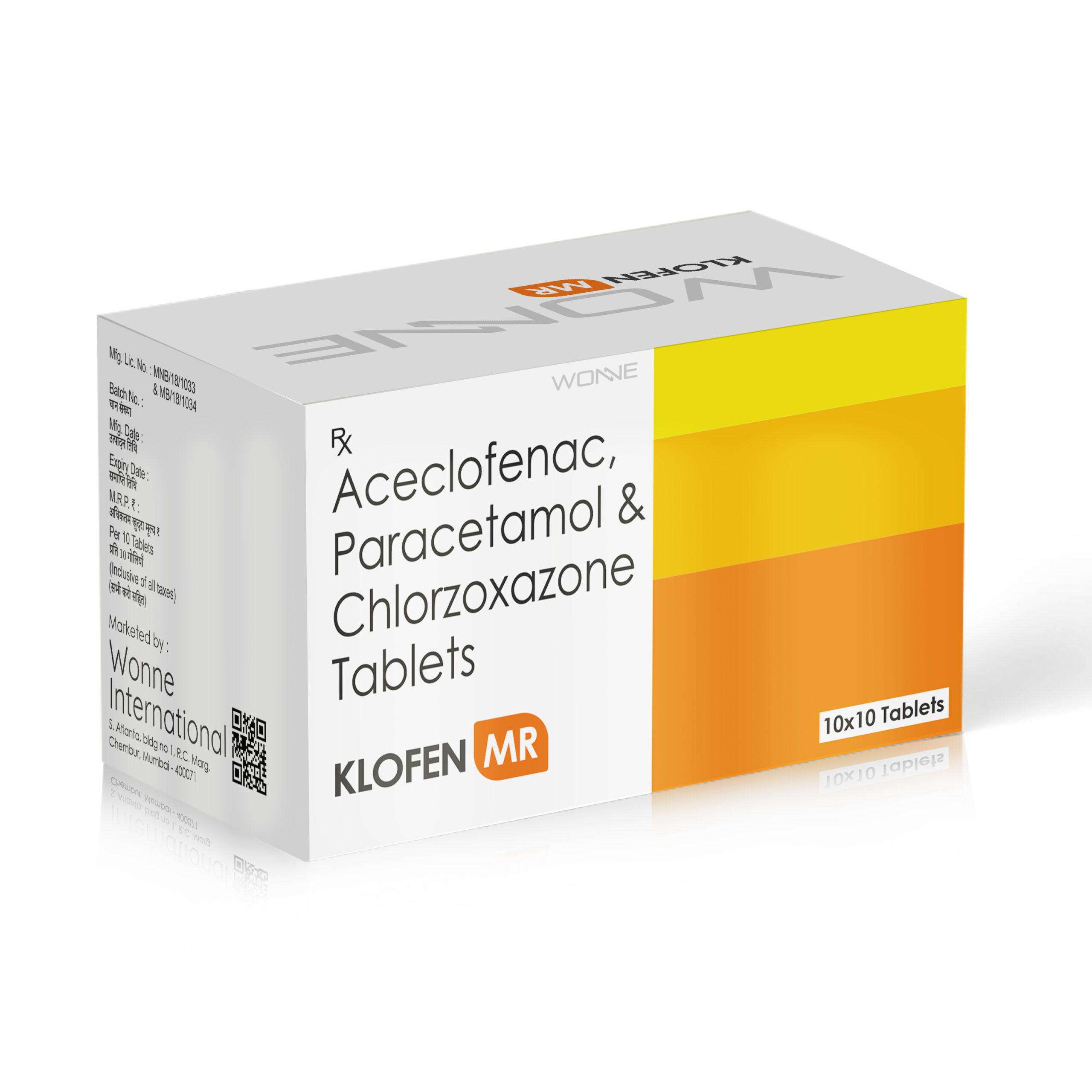Paracetamol Aceclofenac Chlorzoxazone Tablets - Klofen MR Tablets - Wonne International