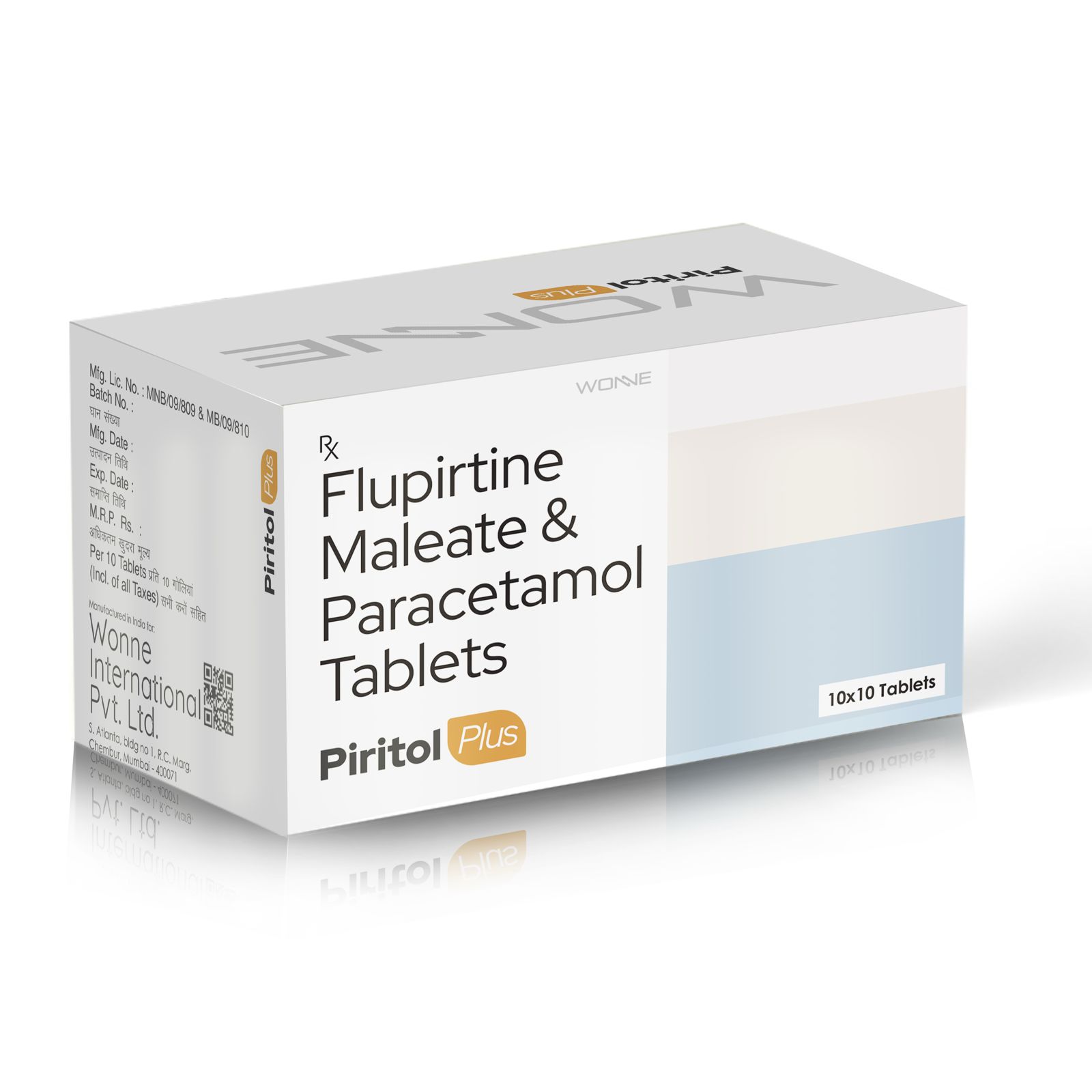 Flupirtine Maleate & Paracetamol Tablets - Piritol Plus Tablets - Wonne International