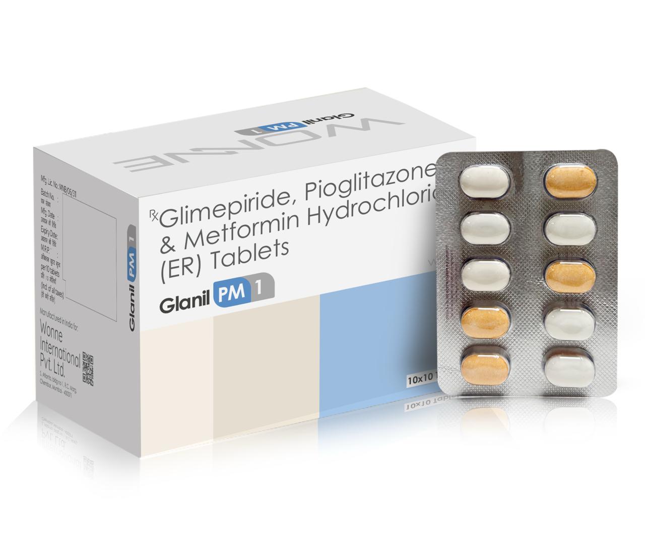 Glimepiride Pioglitazone & Metformin Hydrochloride ER Tablets - Glanil PM1 Tablets - Wonne International