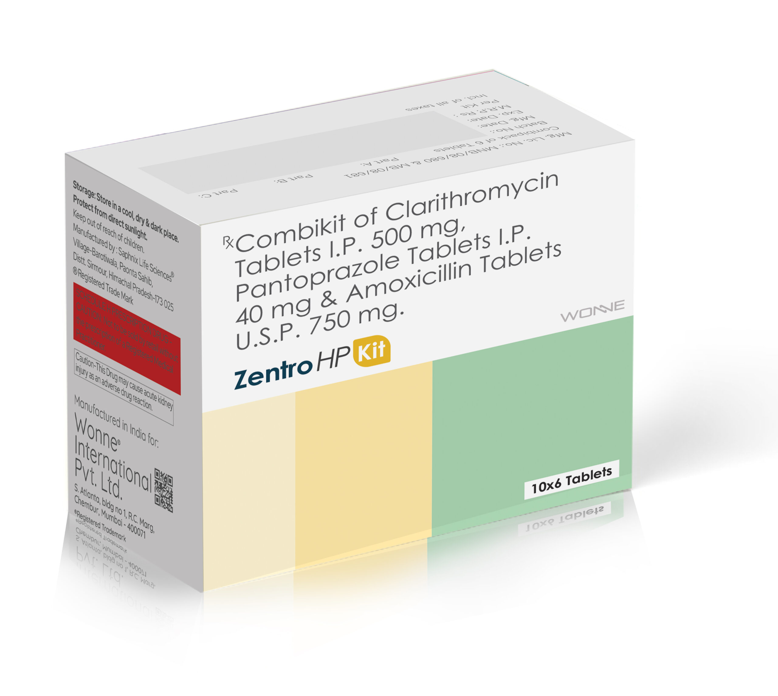 Combikit Of Clarithromycin Tablets IP Pantoprazole Tablets & Amoxicillin Tablets USP - Zentro HP kit - Wonne International