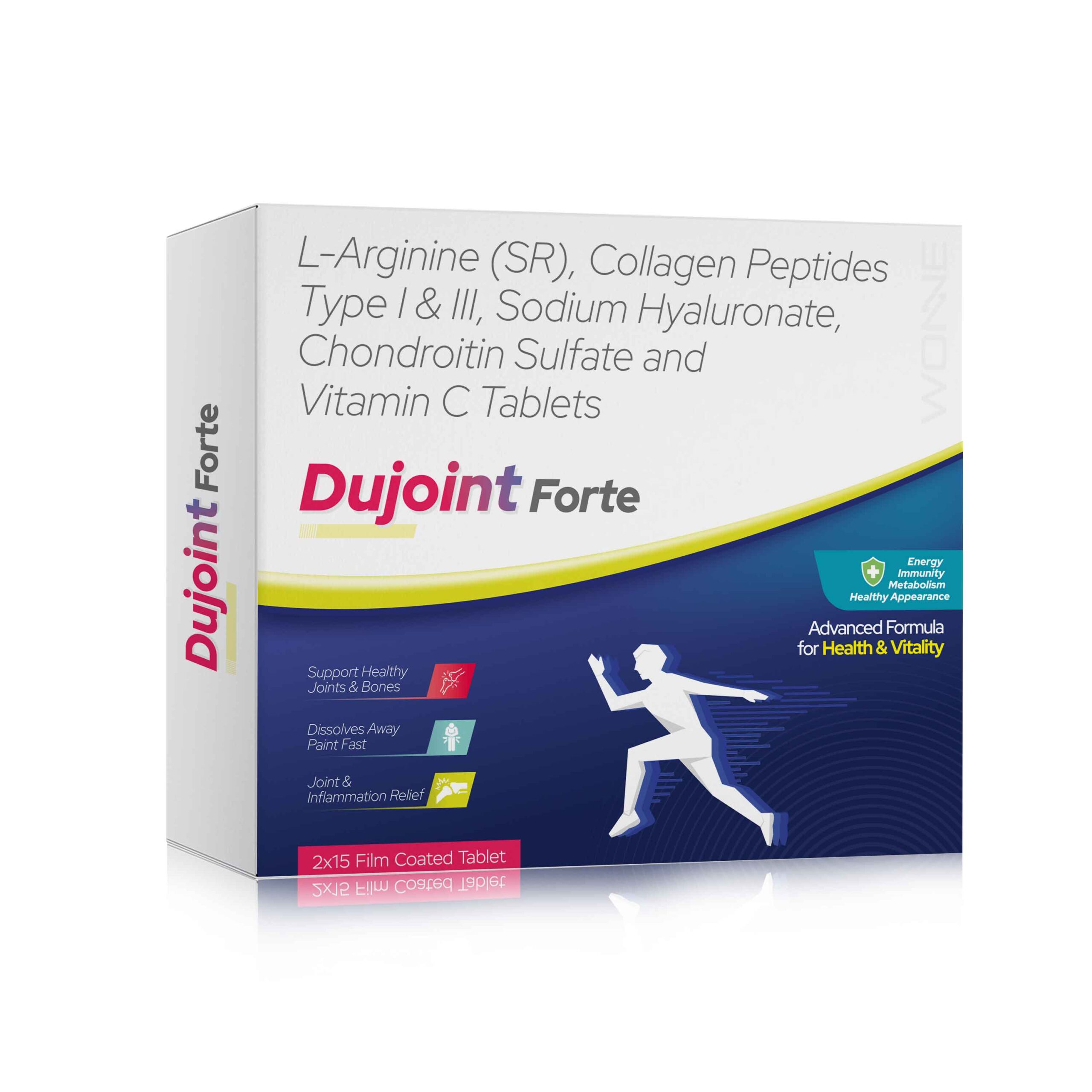 L-Arginine (SR), Collagen Peptidine Type, Sodium Hyaluronate, Chondroitin & Vitamin C Tablets - Dujoint Forte Tablets - Wonne International