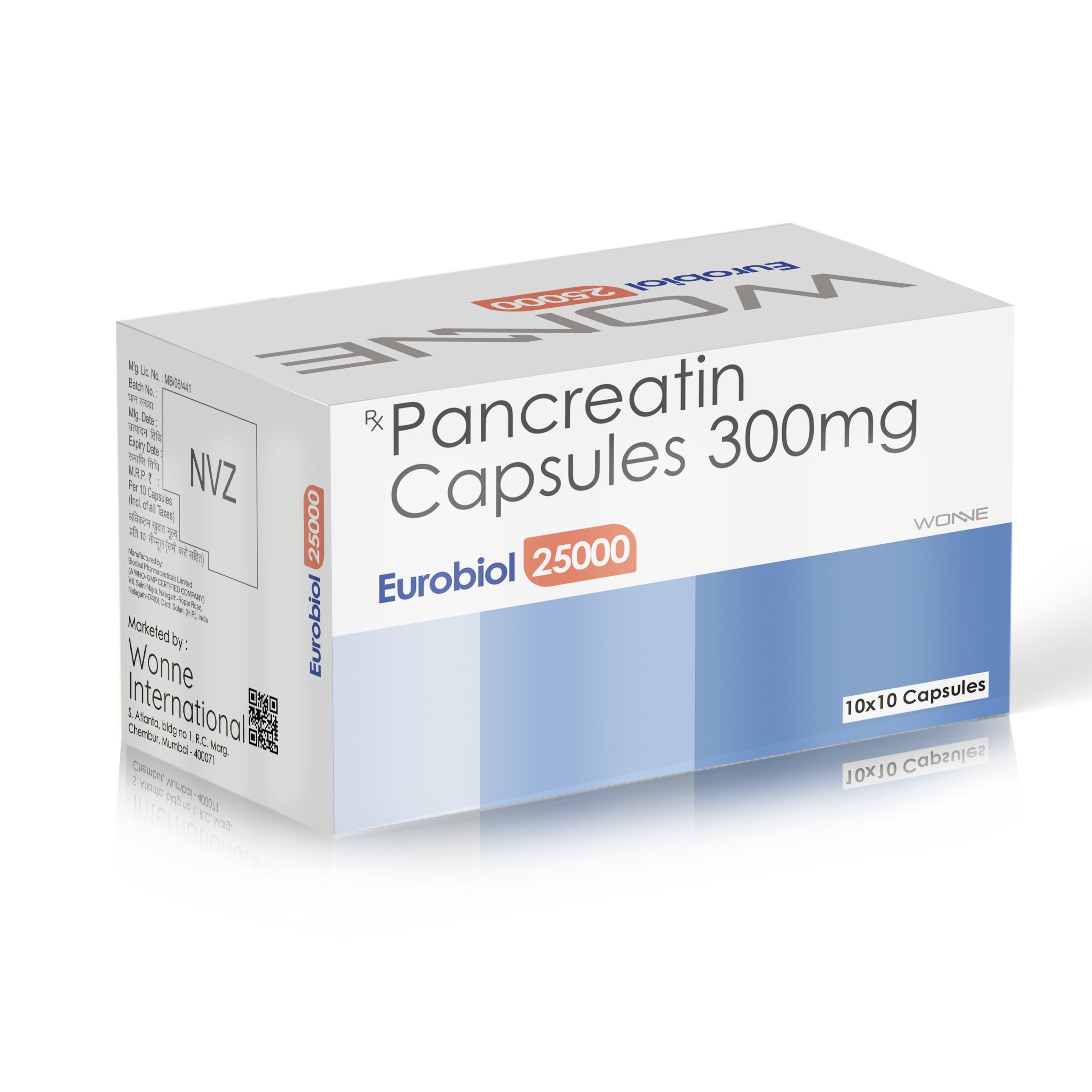 Pancreatin Capsules 300MG - EUROBIOL 25000 Capsules - Wonne International