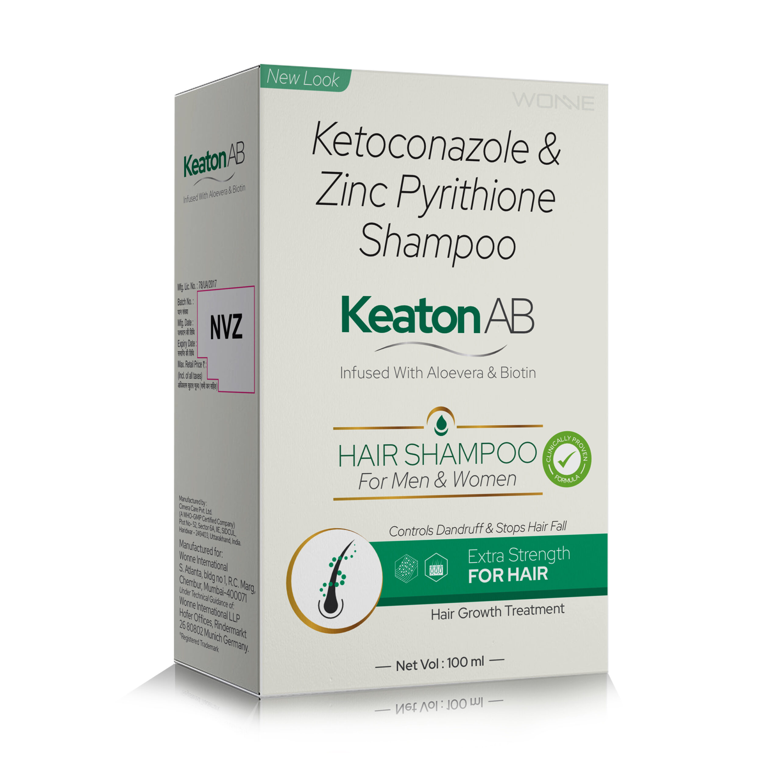 Ketoconazole Zinc Pyrithione Shampoo (ZPTO) 1%+ Biotin + Aloe vera – Keaton AB Shampoo - Wonne International