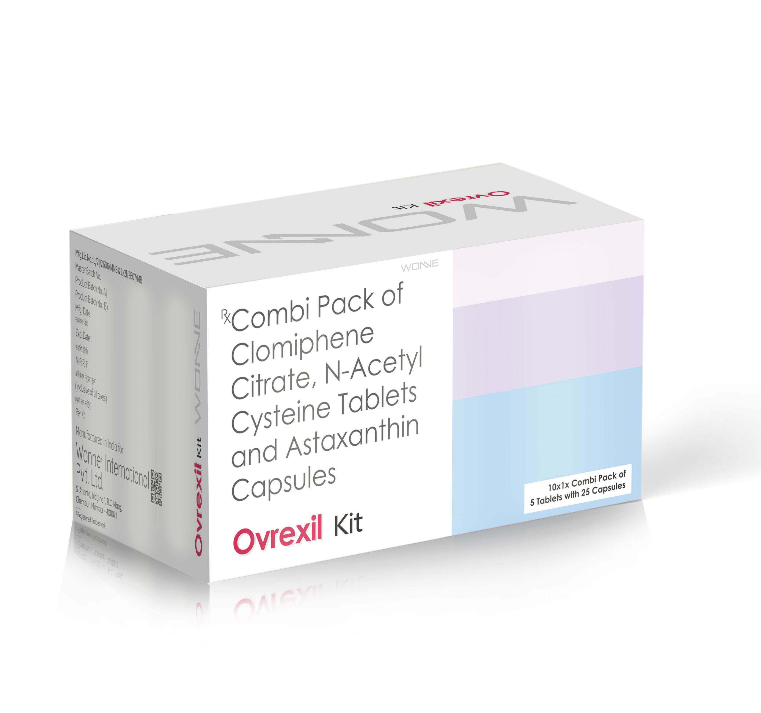 Combi Pack of Clomiphene Citrate N-Acetylcysteine Cysteine Tablets & Astaxanthin Capsules - Ovrexil Kit Capsule - Wonne International