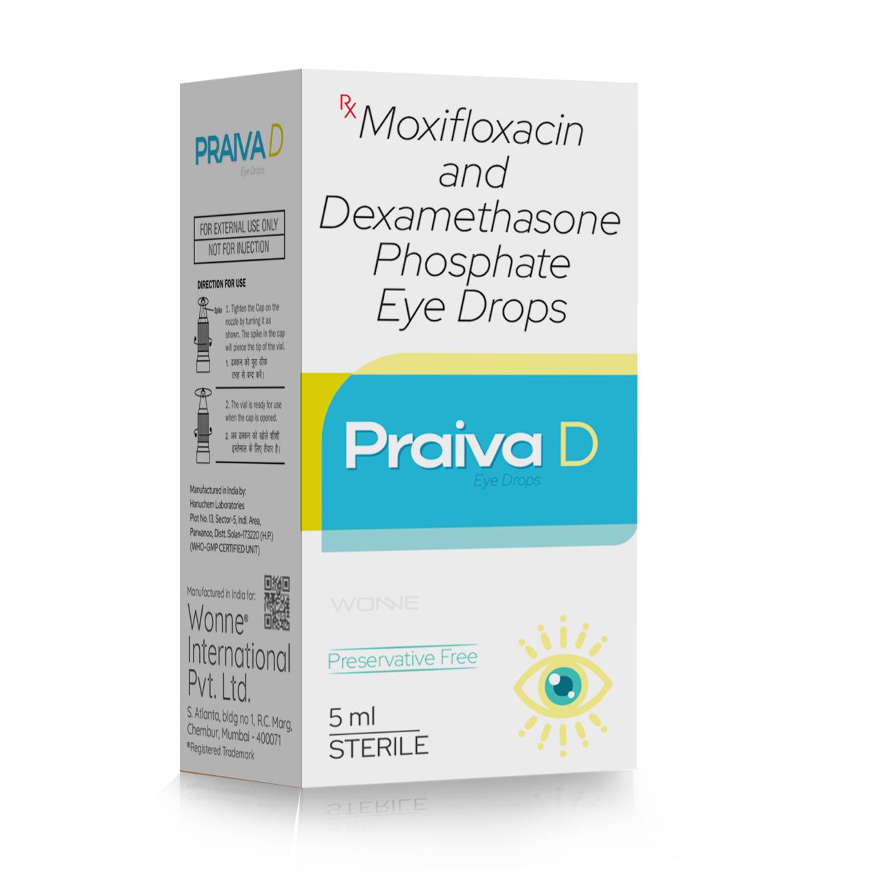 Moxifloxacin Hydrochloride & Dexamethasone Phosphate Eye Drops - PRAIVA D Eye Drop - Wonne International