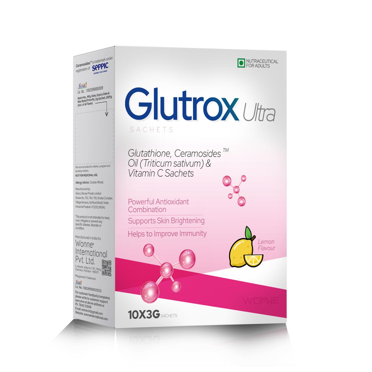 Glutathione, Ceramosides Oil (Triticum Sativum) & Vitamin C Sachet - GLUTROX ULTRA Sachet - Wonne International