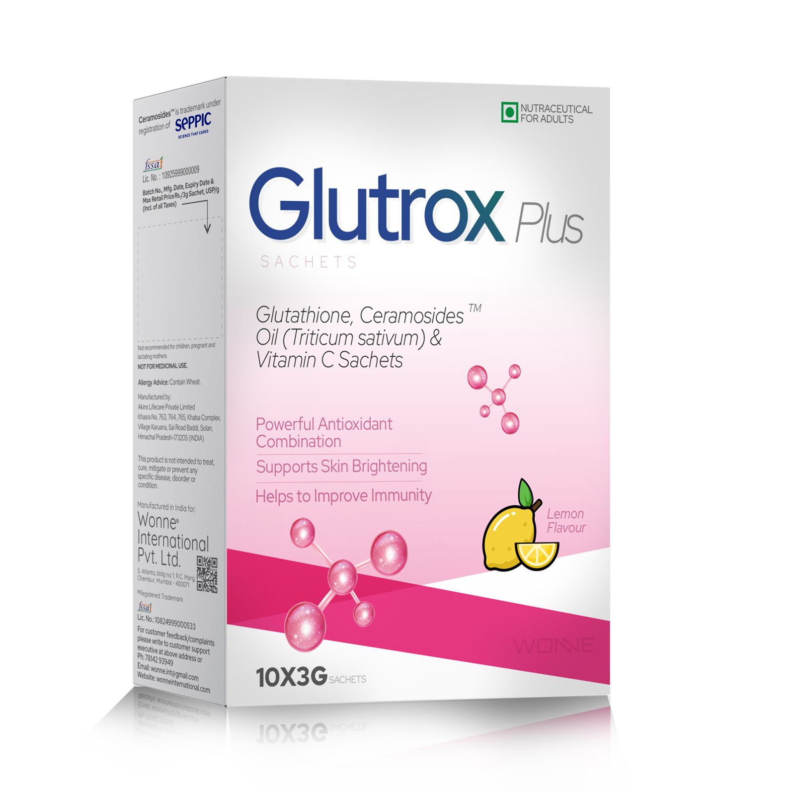 Glutathione, Ceramosides Oil (Triticum Sativum) & Vitamin C Sachet - GLUTROX ULTRA Sachet - Wonne International