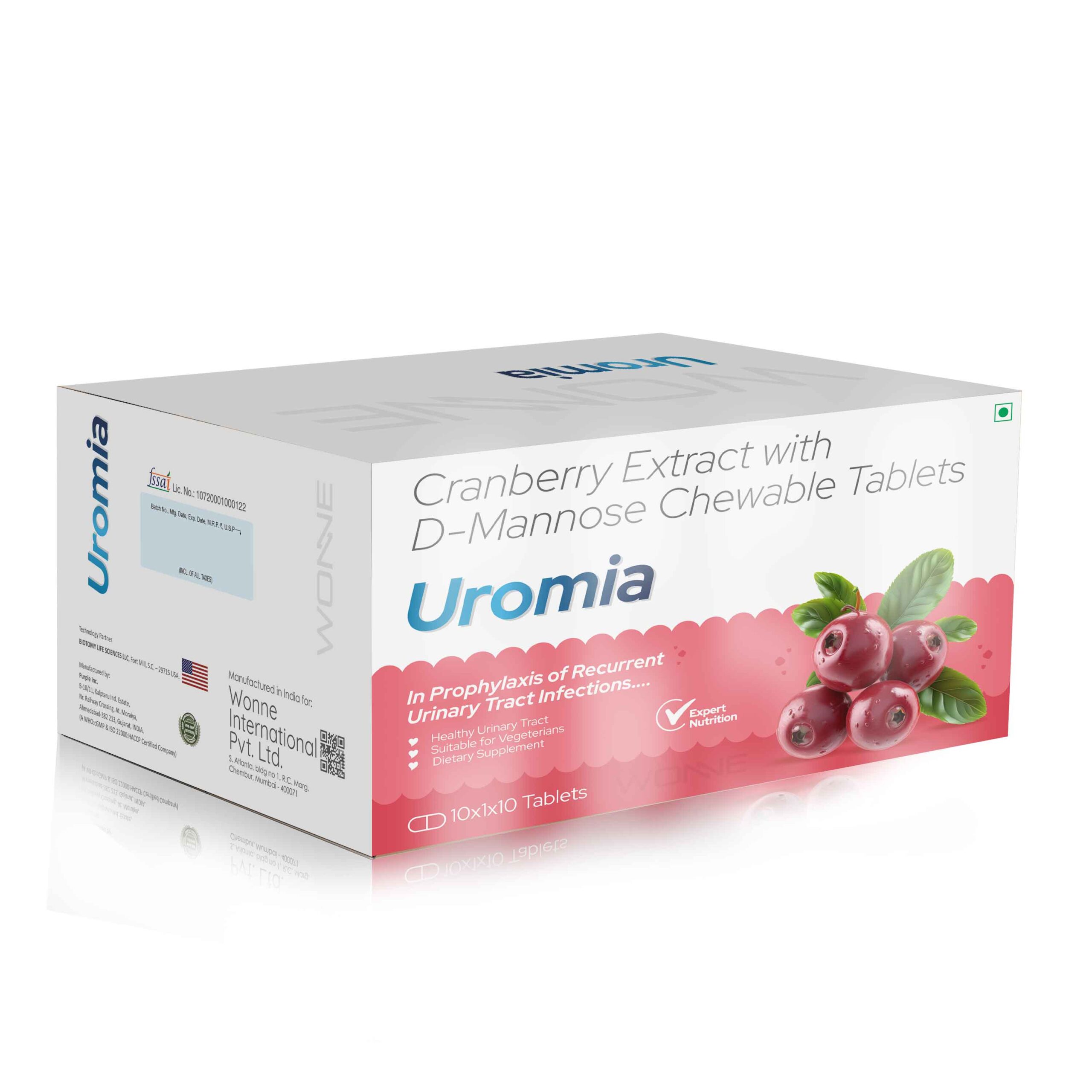 Crain Berry Extract With D-Mannose Chewable Tablets 600Mg - Uromia Tablets - Wonne International