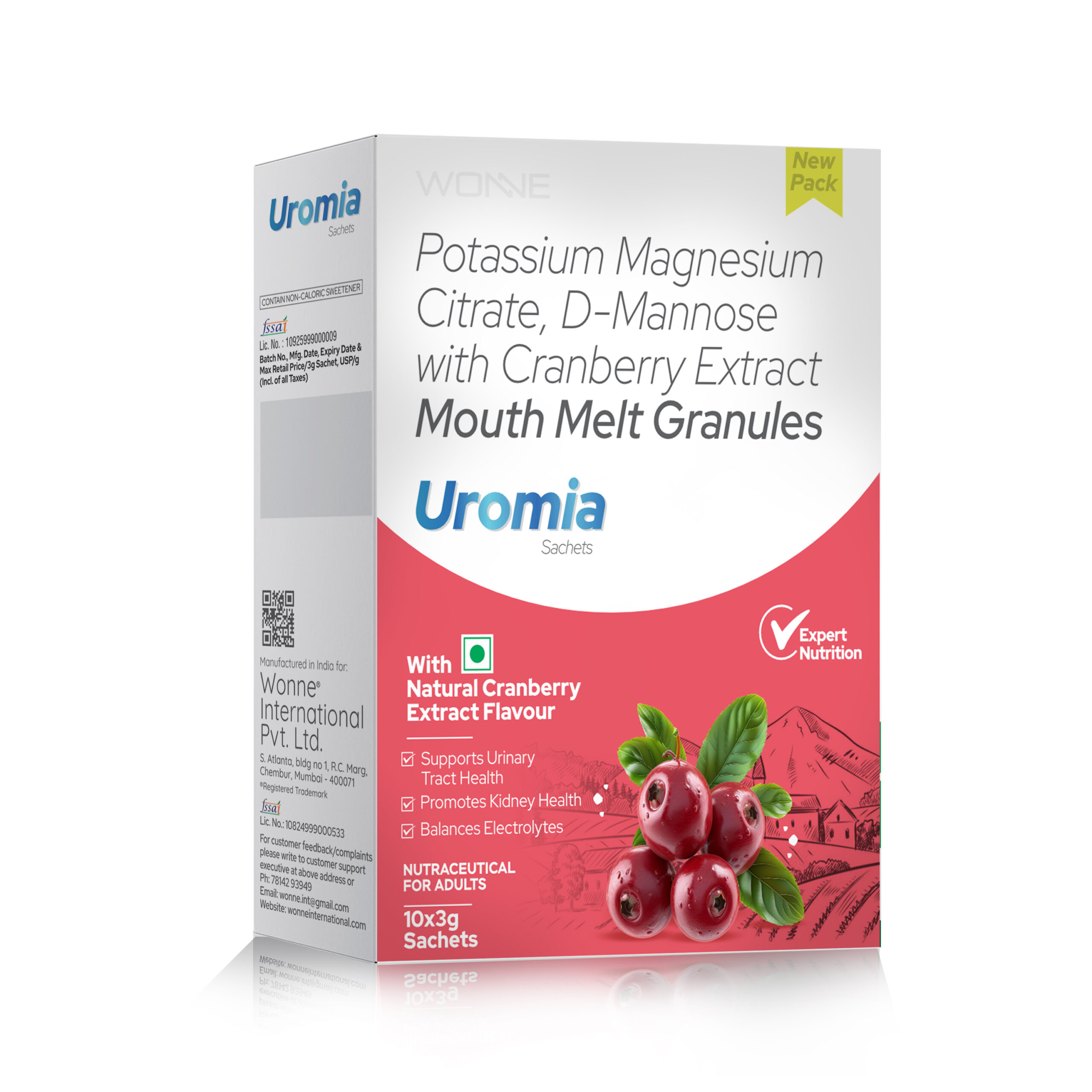 Potassium Magnesium Citrate, D-Mannose With Cranberry Extract Mouth Melting Granules - Uromia Sachets - Wonne International