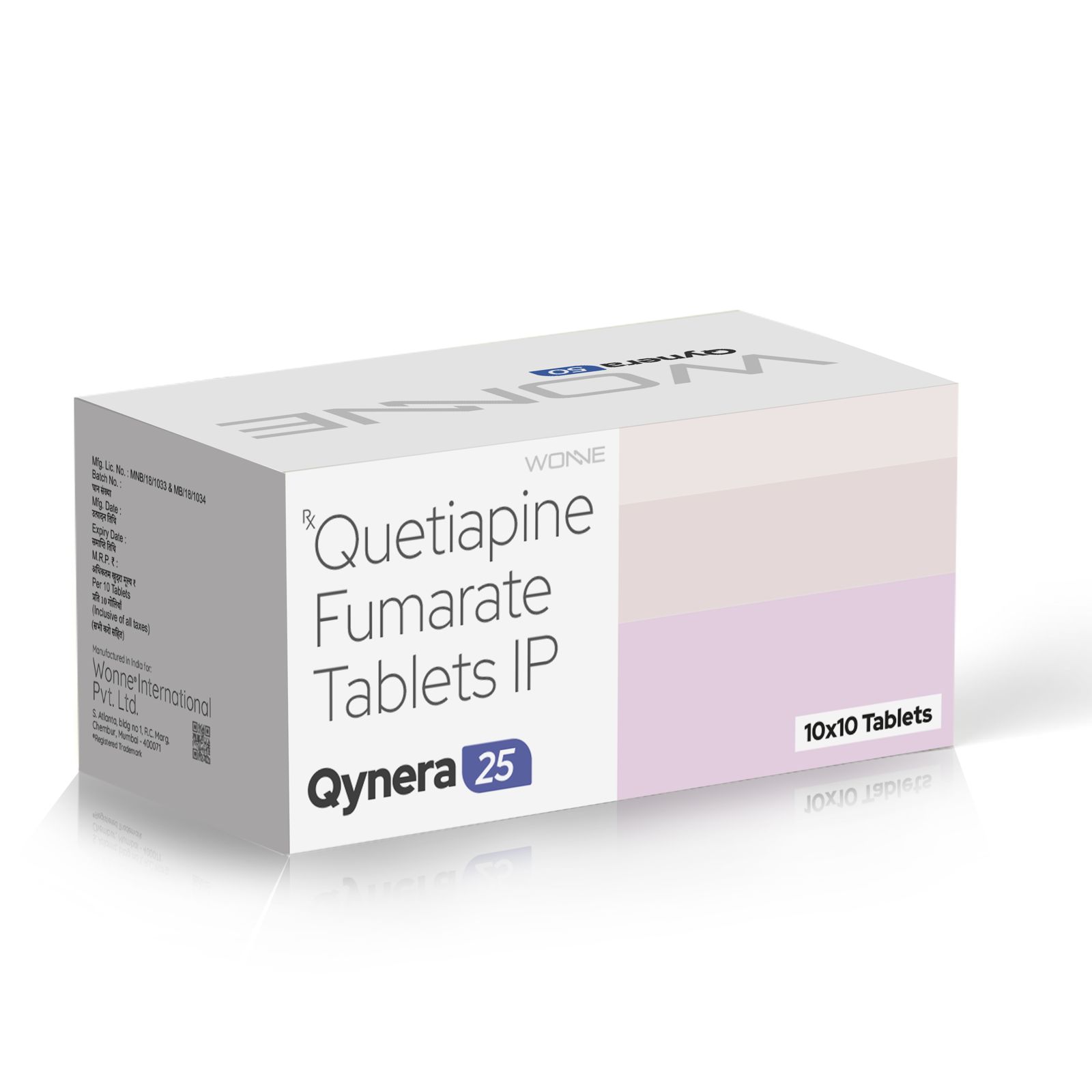 Quetiapine Fumarate Tablets IP 25Mg - QYNERA 25 Tablets - Wonne International