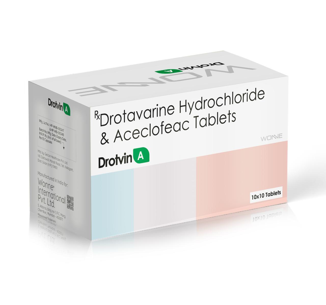 Drotavarine Hydrochloride & Aceclofenac Tablets - DROTVIN A Tablets - Wonne International