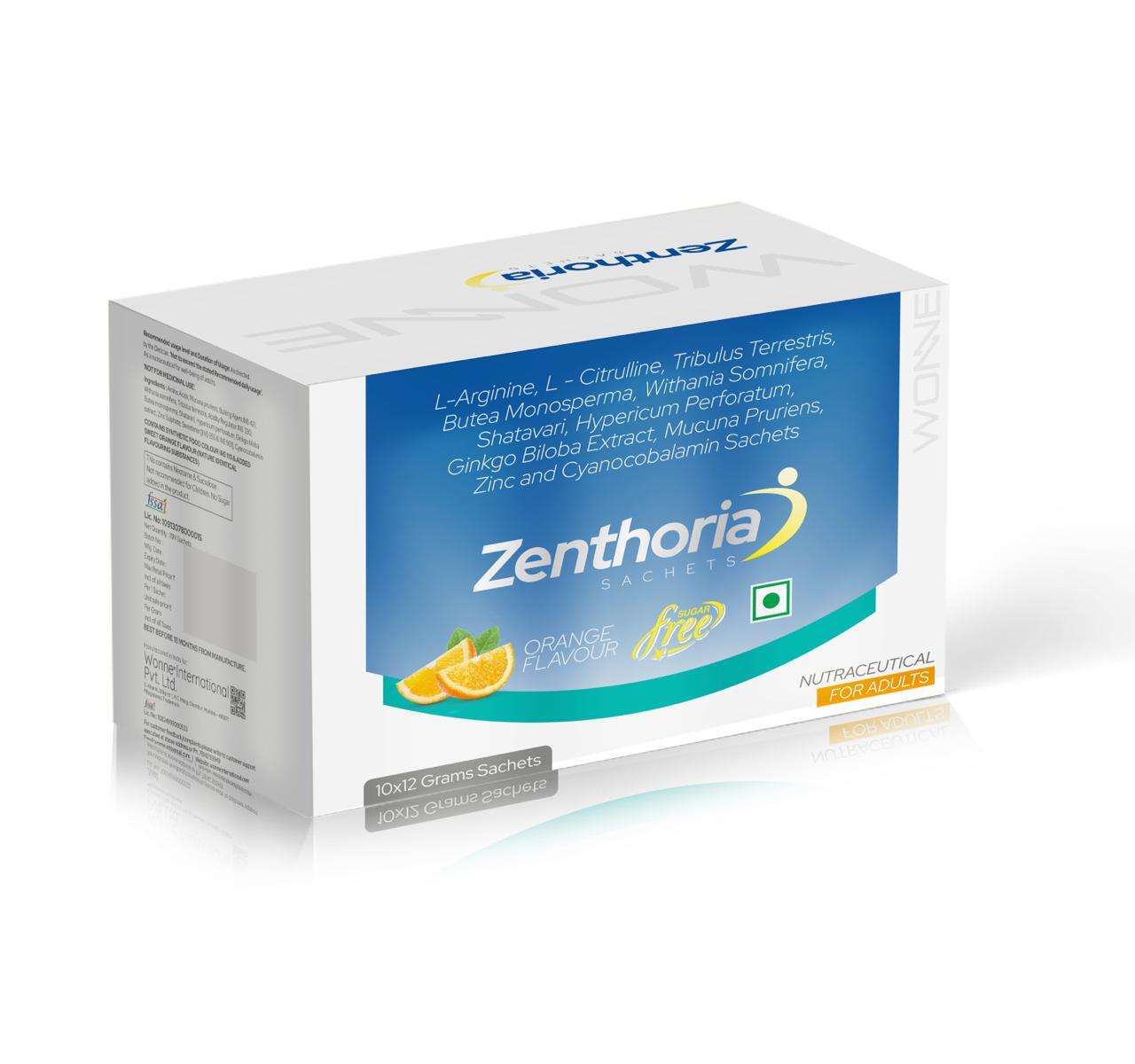 L-Arginine, L-Citrulline, Tribulus Terrestris, Butea Monosperma, Withania Somnifera Shatavari, Hypericum Perforatum, Gingko Biloba Extract, Mucuna Pruriens, Zinc & Cyanocobalain Sachets - ZENTHORIA Sachet - Wonne International