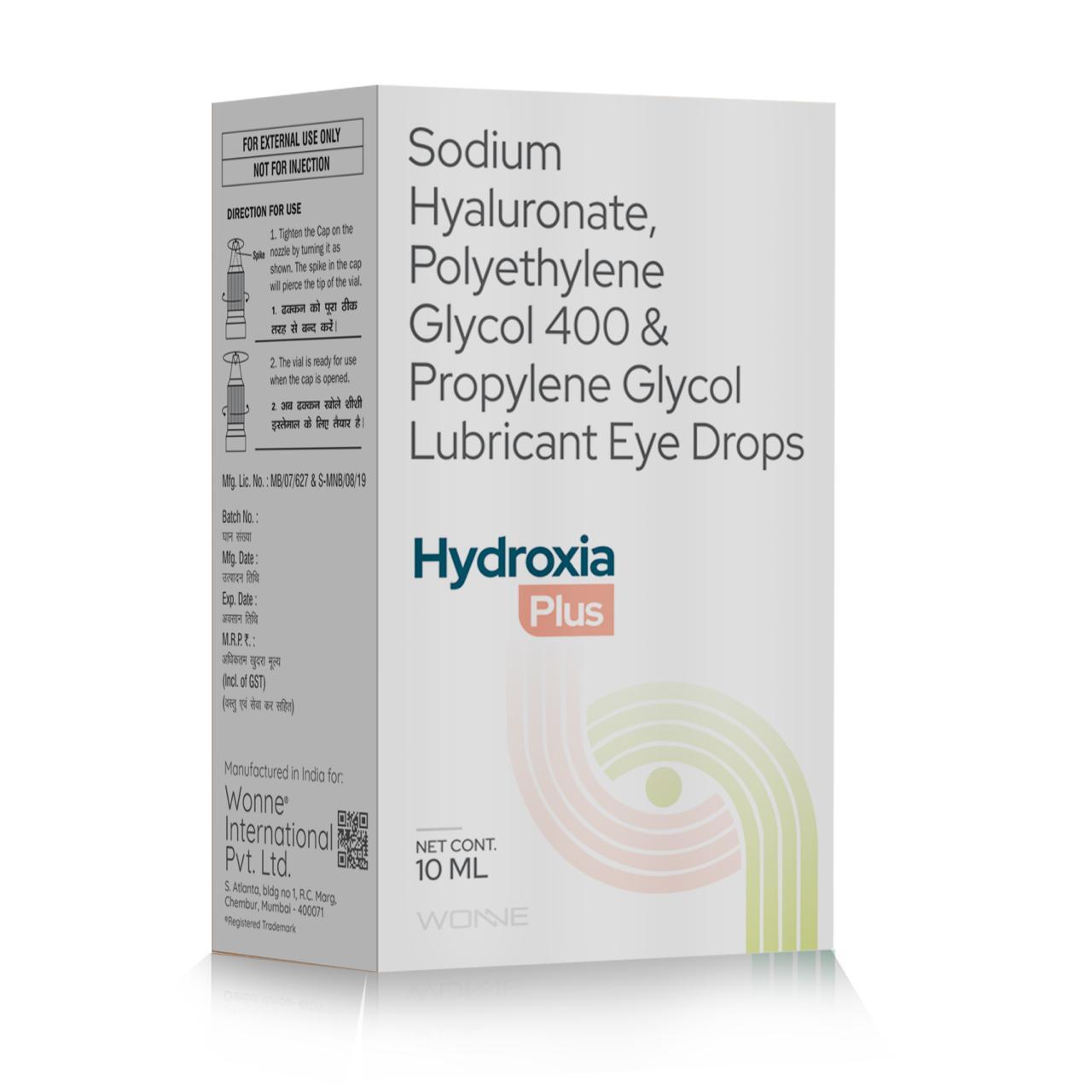 Sodium Hyaluronate, Polyethylene Glycol 400 & Propylene Glycol Lubricant Eye Drops - HYDROXIA PLUS Drops - Wonne International