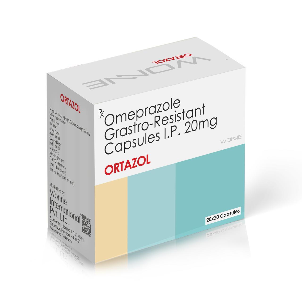 Omeprazole Gastro Resistant Capsules IP 20MG - ORTAZOL CAPSULES - Wonne International