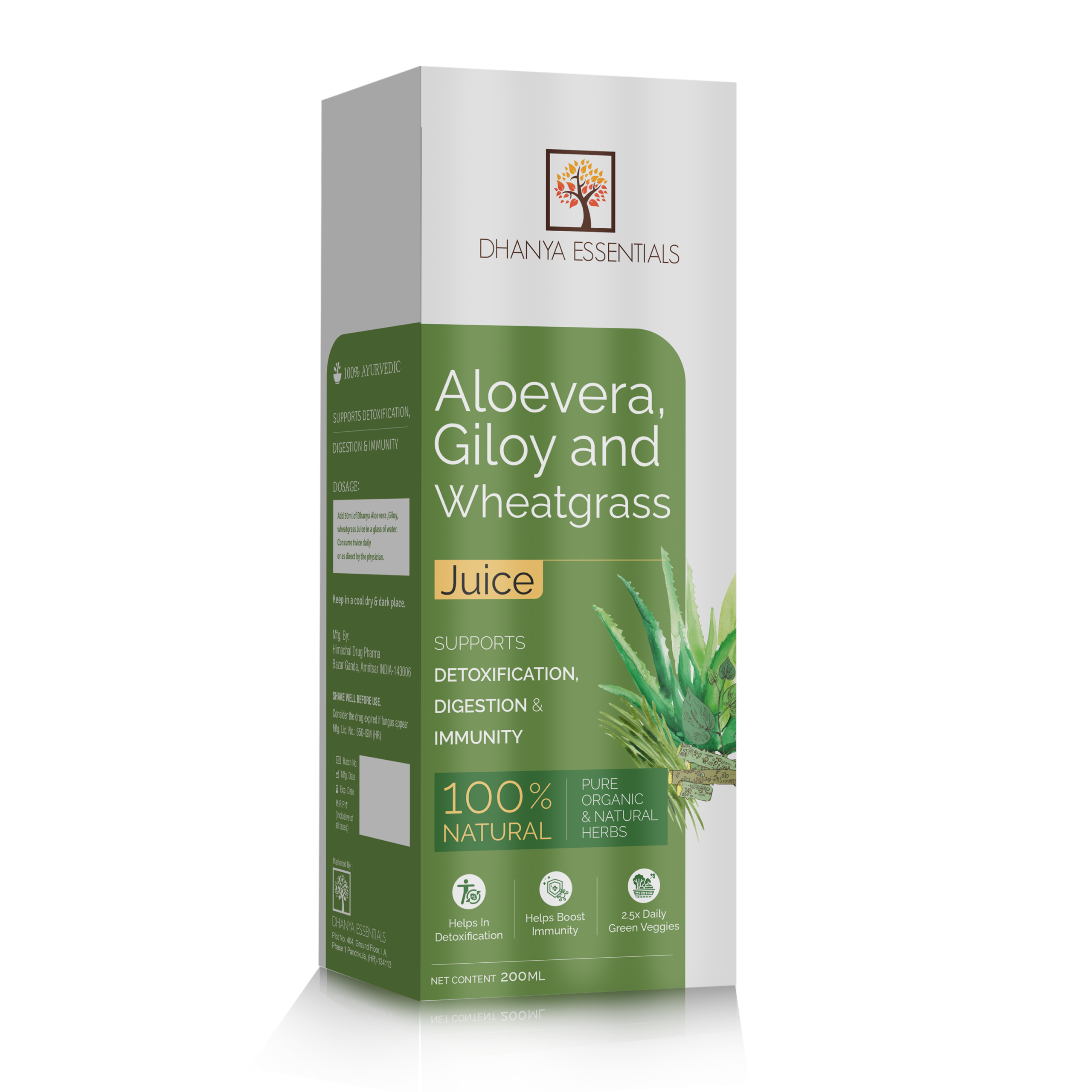 Aloe Vera Leaf, Giloy and Wheatgrass Herbal Ingredients