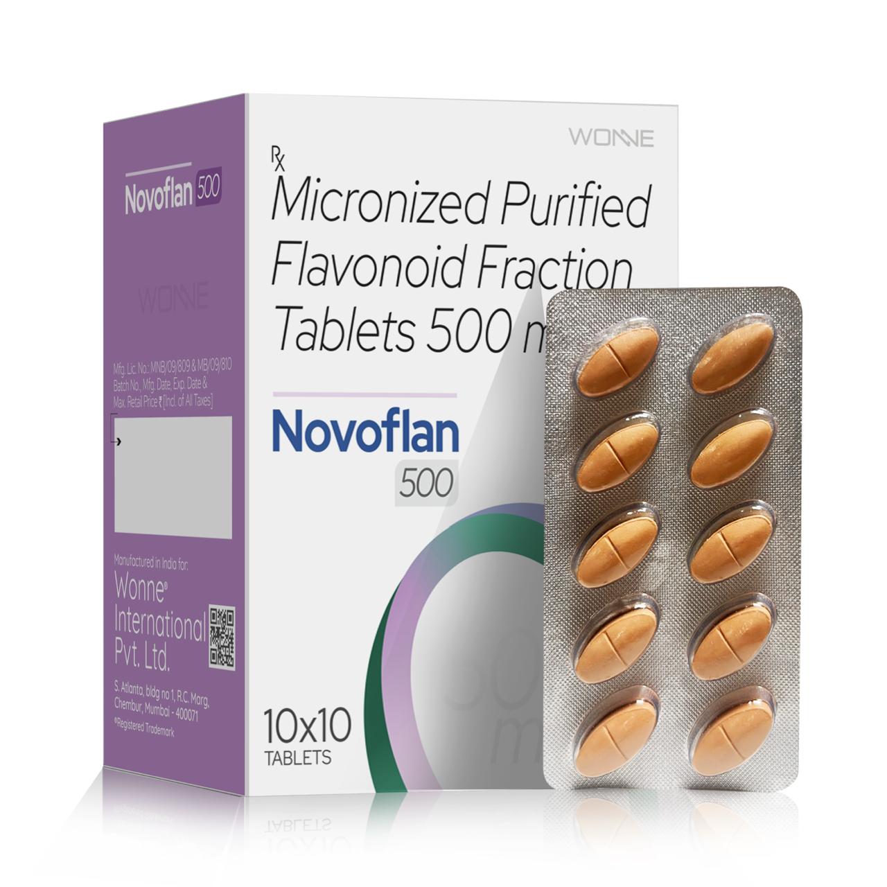 Novoflan 500 film coated tablet pack containing Diosmin and Hesperidin