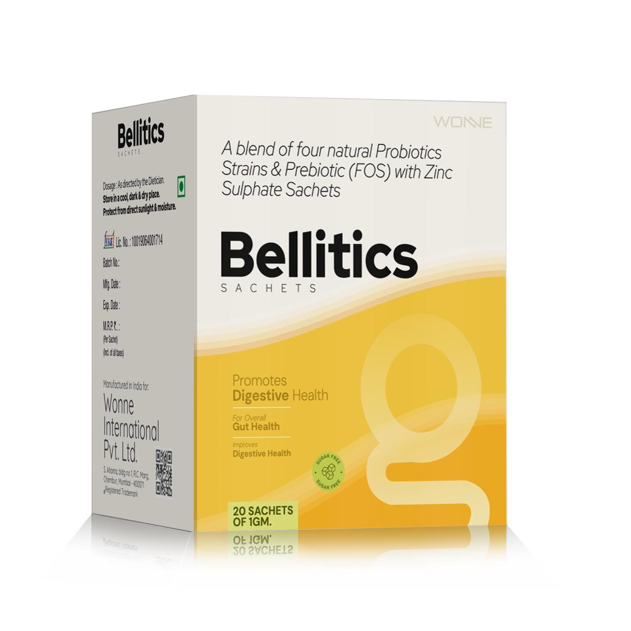 Bellitics Sachets with Four Probiotic Strains, Prebiotic FOS and Zinc Sulphate
