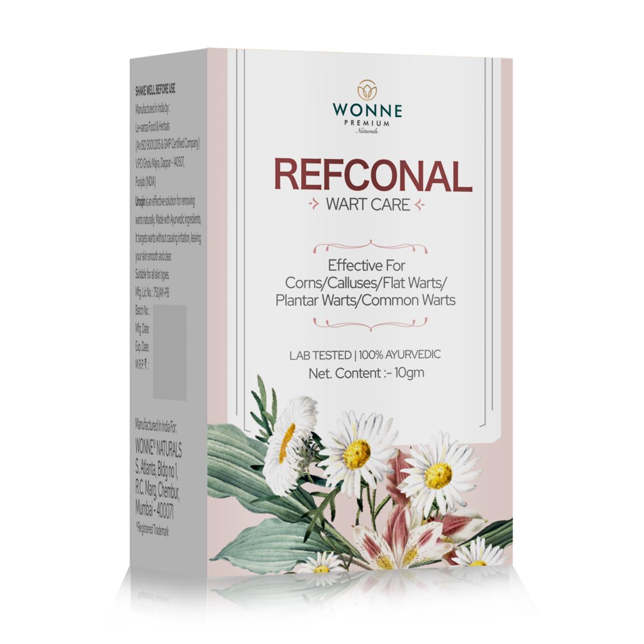 Wonne Premium Naturals Refconal Wart Care Ayurvedic Cream for Corns, Calluses and Warts 10gm